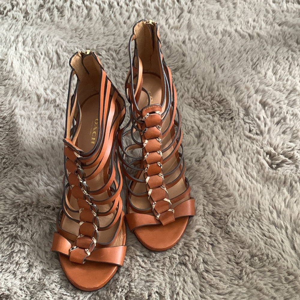 Coach Tan Gladiator Heels Intricate Lace-Up